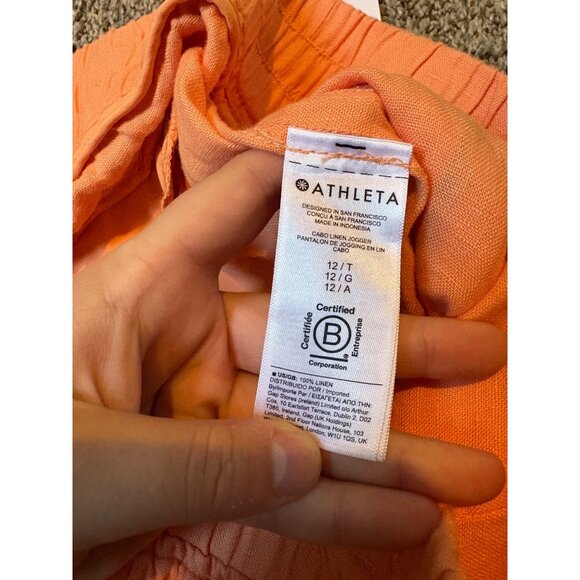NEW Athleta Cabo 100% Linen Joggers High-Rise Pull-On Cactus Peach Pant 12 Tall - Picture 9 of 12